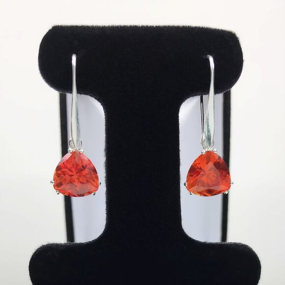 Beautiful 7ctw Trillion Cut Padparadscha Sapphire Earrings Orange Sapphire - Picture 3 of 6
